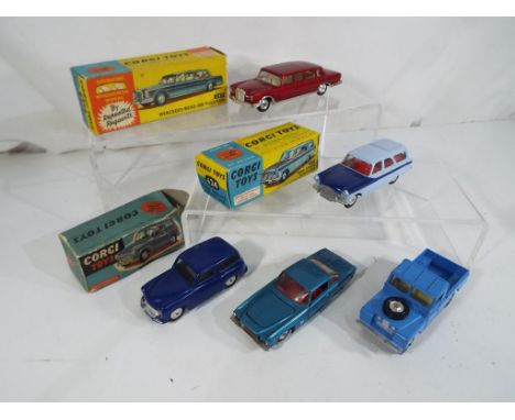 Corgi Toys - Five diecast models comprising Ford Zephyr Estate Car # 424 exc in exc in original picture box, Mercedes Benz 60