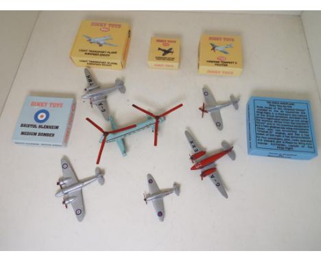 Dinky Toys - five professionally restored diecast models comprising Light Transport Plane Airspeed Envoy # 62m, Hawker Tempes