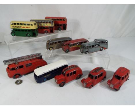 Dinky Toys - 12 diecast model buses, coaches and fire engines comprising coaches BOAC # 283, Observation coach, Luxury coach,