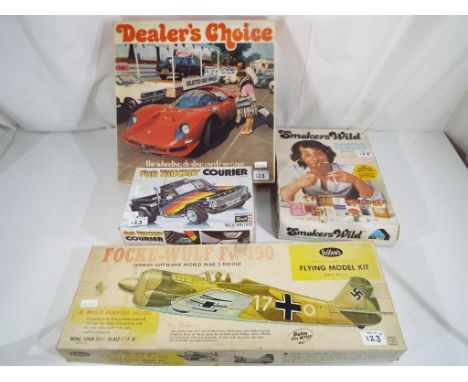 A mixed lot to include Fun Truckin Courier 1:25 scale kit by Revell, a Smoker's Wild vintage board game by Dubreq, a Dealers 