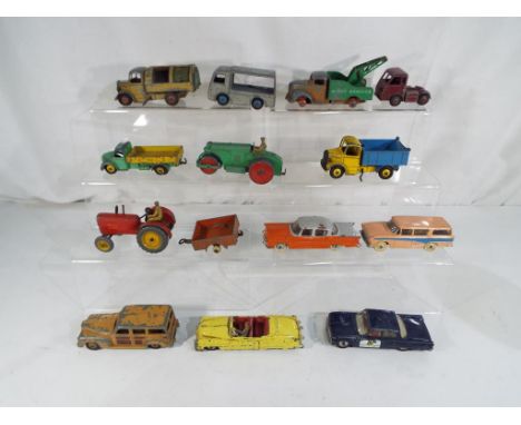 Dinky Toys - 14 diecast models comprising Aveling- Barford road roller with driver figure, Commer breakdown truck with crane 