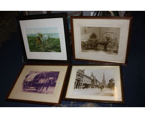 Three framed Prints of Hereford, two being of Mitchell and Butlers Brewers plus a Print of ponies.