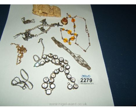 A Silver gate Bracelet, bone bracelet and miscellaneous Necklaces