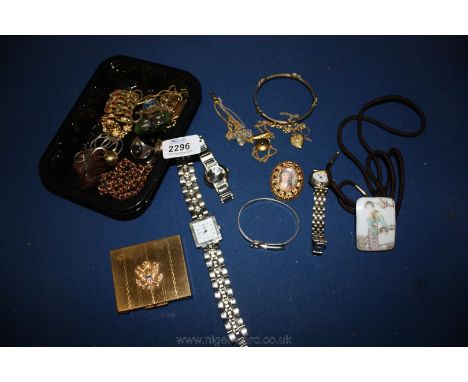 A quantity of Costume Jewellery and wristwatches, including silver earrings and a Compact