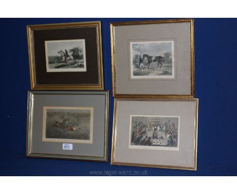 Two small hunting Prints "Awkward Dilemma" and "Industry" together with a dog fighting Print "The Great 100 Rat Match" and a 