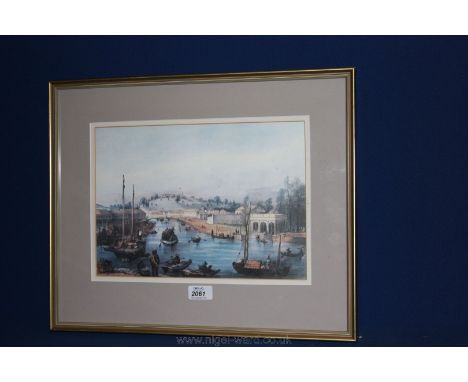 A Print of Singapore River and Government Hill, 13'' x 9 1/4''.
