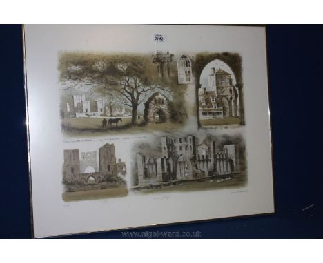 A limited edition lithographic Print, "Llanthony Priory", no. 7 of 150, by Falcon D. Hildred
