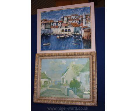 An original Oil of Old Dubrovnic - circa 1980 together with an ornately framed Print of 'The road to the sea'  after Ramond W