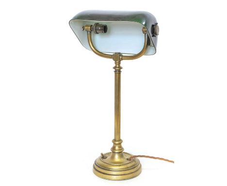 Brass Bankers Lamp Mid 20th century brass bankers lamp with green glass tilting shade48cm highChips to the edge of the glass 