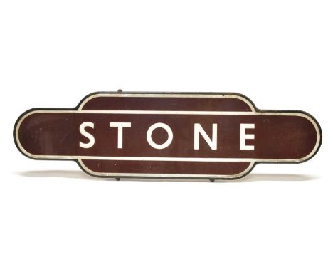 Totem BR(M) STONE, Staffs (SNE) Totem BR(M) STONE, Staffs (SNE) Staffordshire, British Rail Midland Region maroon enamel sign