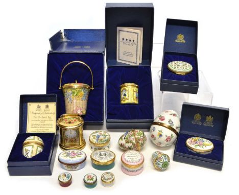 Collection of Halcyon Days Enamels Collection of boxed and unboxed Halcyon Days enamels plus Halcyon days 'Bilston and Batter