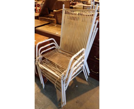 Four vintage stacking metal garden chairs