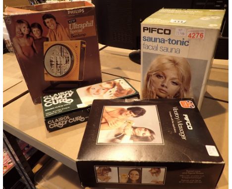 Vintage Pifco facial sauna Pifco massager and Clairol crazy curl  CONDITION REPORT: All electrical items in this lot have bee