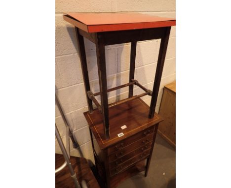 Edwardian style record cabinet four faux drawer front with lower shelf and formed topped side table 