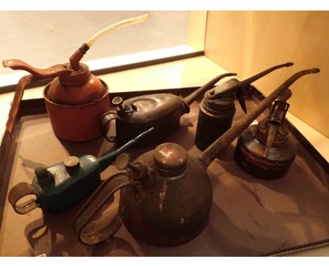 Selection of six vintage oil cans to include Braimes double sided example 