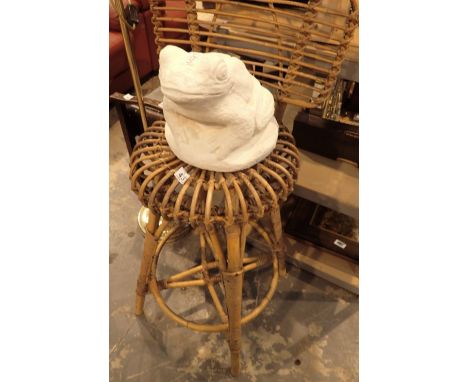 Unusual bamboo bar stool with large garden ornament frog 