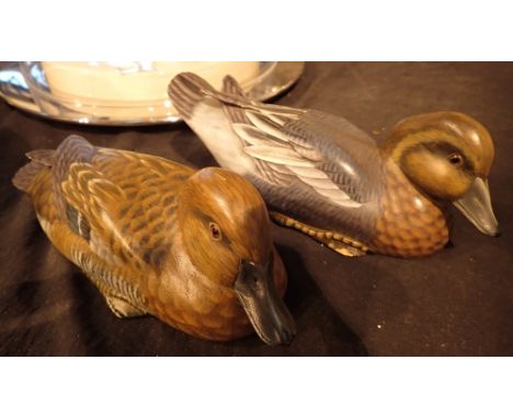Two vintage style carved wood ducks