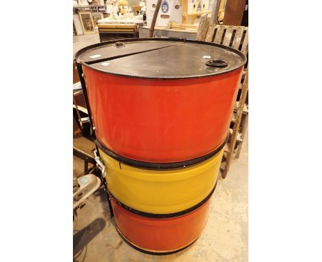 Unusual oil drum cupboard with spanner handles on castors