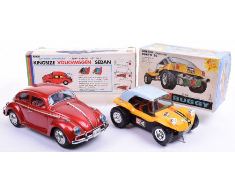 Bandai (Japan) 4084 Kingsize Volkswagen Beetle/Sedan Tinplate Car, battery operated, metallic red, with tinprinting interior,