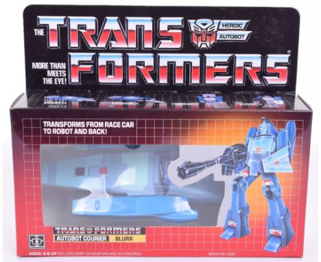 Boxed Hasbro G1 Transformers Autobot Courier ‘Blurr’ 1986 issue, transforms from race car to robot and back in mint boxed com