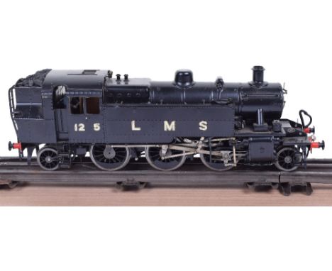 Scratch/kit built 0 gauge 2-6-2 LMS tank engine, brass two-rail electric locomotive No.1205, nicely detailed with external pi