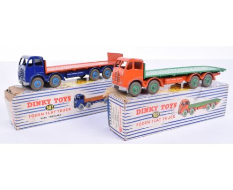 Dinky two boxed Foden trucks, both 2nd type, 903 Foden flat truck with tailboard blue cab and chassis, orange back and light 