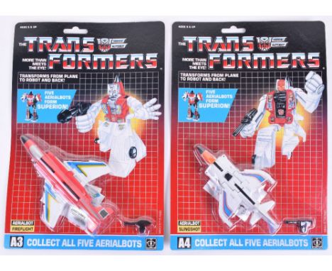 Two Original Carded Hasbro G1 Transformers, A3 Aerialbot ‘Fireflight’ and A4 Aerialbot ‘Slingshot,1986 issues transforms from