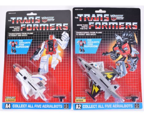 Two Original Carded Hasbro G1 Transformers, A2 Aerialbot ‘Skydive’ and A4 Aerialbot ‘Slingshot,1986 issues transforms from pl