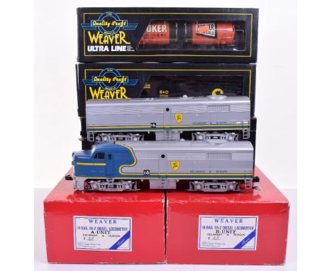 Weaver 0 gauge Delaware & Hudson FA-2 Diesel locomotive A-unit and B-unit and rolling stock, engine No.16 in silver, blue and