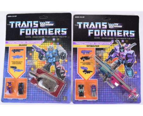 Two Original Carded Hasbro G1 Transformers, Targetmaster ‘Deception’ Spinster and  Quake 1987 issues transforms from tank/hel