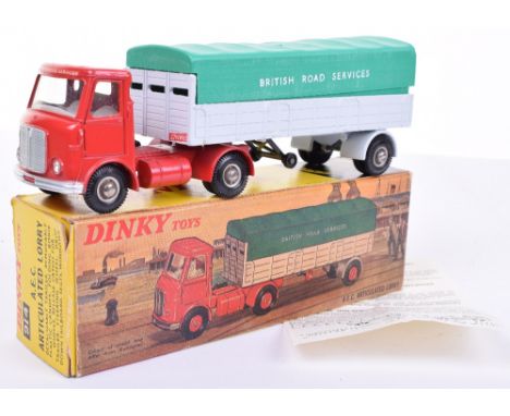 Dinky Toys 914 A.E.C. Articulated Lorry ‘British Road Services’ red cab,light grey trailer, green tilt,chrome domed wheel hub