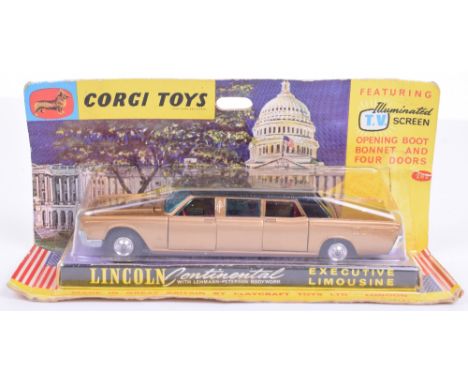 Corgi Toys 262 Lincoln Continental Limousine, gold body, black roof, in excellent condition, loss of chrome to front and rear