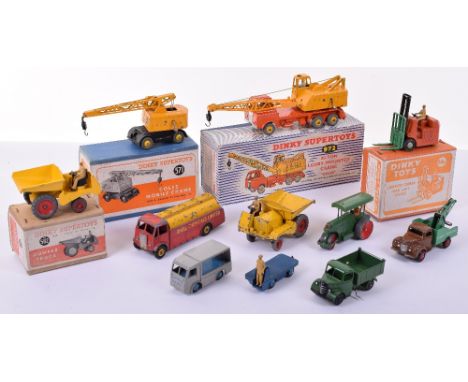 Dinky Supertoys including Road Making equipment, boxed 972 20-ton Lorry-mounted Coles crane, good, box fair to good inner pac