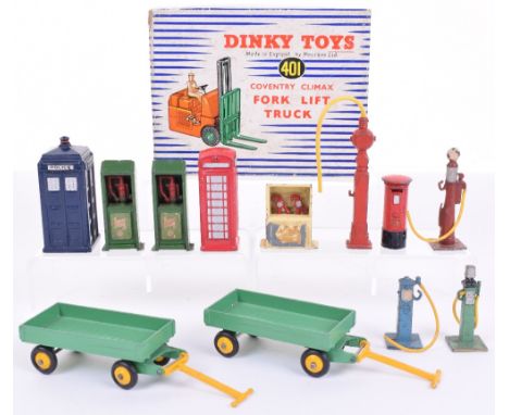 Dinky Toys Small Quantity Of Accessories including: 42a Police Call Box, 49a Bowser petrol pump, 49b wyane petrol pump, 49c T