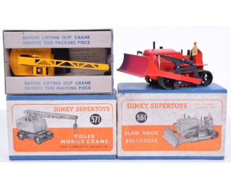 Two Boxed Dinky Supertoys,561 Blaw Knox Bulldozer, red body, tan driver, complete with rubber tracks, inner-card base packing