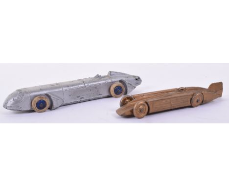John Hill & Co Golden Arrow and Silver Bullet Land Speed Record cars, Golden Arrow with solid wheels, good to very good, silv