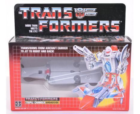 Boxed Hasbro G1 Transformers Triple Changer ‘Broadside’ 1986 issue, transforms from aircraft carrier to jet to robot and back