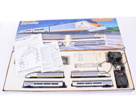 Eurostar train set, locomotives, coaches, wagons and more, Hornby railways Eurostar train set, fair box with tears and rubs, 