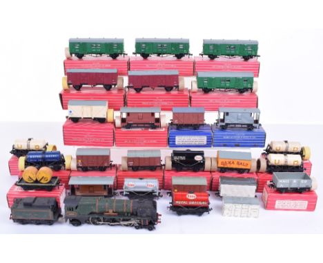 Hornby Dublo boxed rolling stock, 2x4323 S.R 4-wheel Utility vans, 2x4305 Passenger Fruit vans, 4300 Blue Spot Fish van, 4310