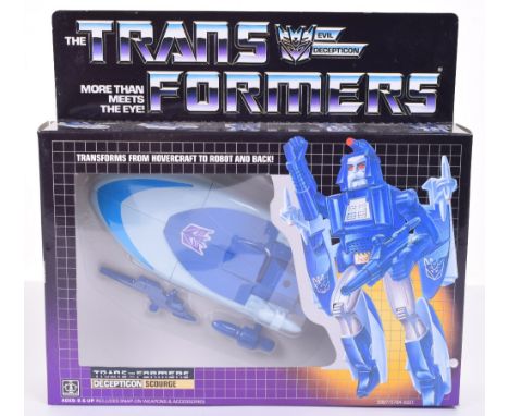 Boxed Hasbro G1 Transformers Deception ‘Scourge’ 1986 issue, transforms from hovercraft to robot and back! In mint boxed comp
