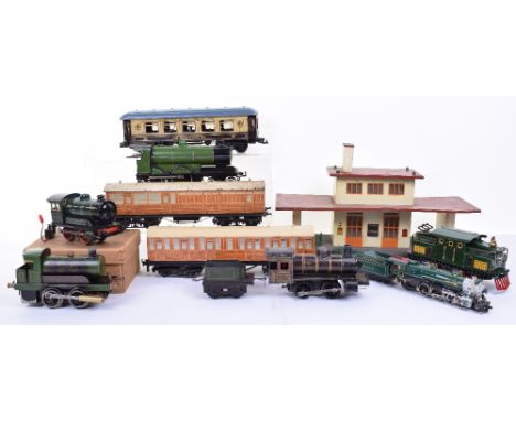 0 gauge locomotives, coaches and rolling stock, including Bing for Bassett-Lowke 4-4-0 Duke of York engine, lacks tender, Bin