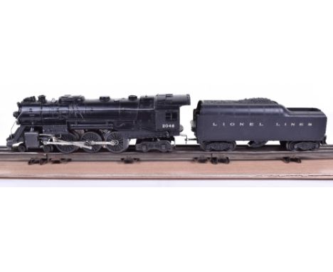 Lionel (post-war) 2046 4-6-4 Hudson type locomotive and tender, locomotive in National posting box, 2046W Lionel Lines bogie 