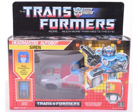 Boxed Hasbro G1 Transformers Headmaster Autobot ‘Siren’ 1987 issue, transforms from fire chief to robot and back again! In mi