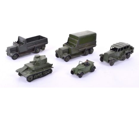 Dinky Military vehicles, 152a Light tank, lacks aerial and one set of chain tracks, 152b Reconnaissance car, 152c Austin 7 ca