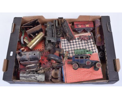 Bing tinplate c/w Limousine, 1920s, and other toys, tin printed in blue with cream lining, driver, spring broken, some scratc