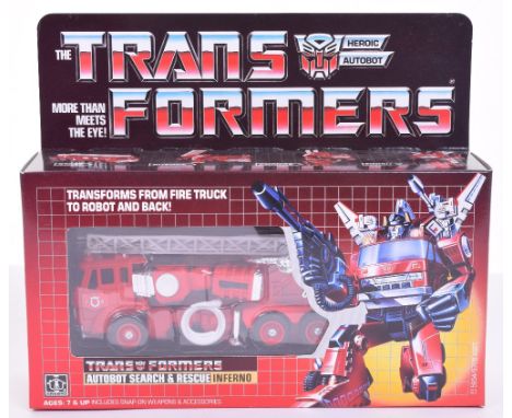 Boxed Hasbro G1 Transformers Autobot Search & Rescue ‘Inferno’ 1985 issue, transforms from fire truck to robot and back in mi