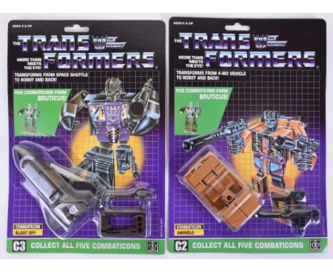 Two Original Carded Hasbro G1 Transformers, C2 Combaticon Swindle 4-WD vehicle and C3 Combaticon ‘Blast Off’ space shuttle, 1