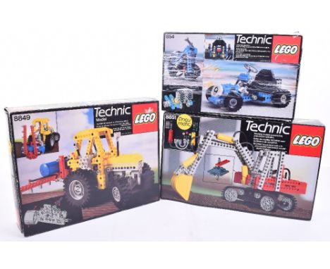 Three Original Vintage Lego Technic Sets: 854 Go Kart,8849 Tractor and 8851 Excavator,all are in excellent condition, with fa