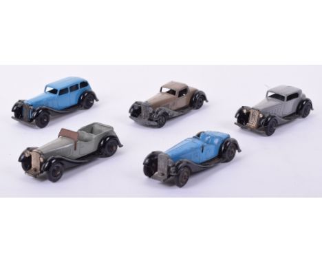 Dinky five 36 series cars, all moulded chassis, 36a Armstrong-Siddeley mid blue-black, good to excellent, couple minor chips,