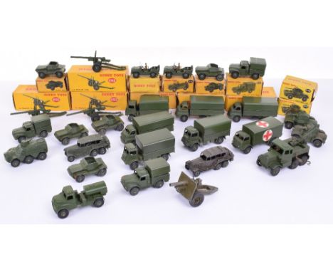Dinky Military vehicles, 2x621 3-ton Army trucks, 623 Army covered wagon, 641 1-ton Cargo truck, 2x670 Armoured cars, 2x673 S